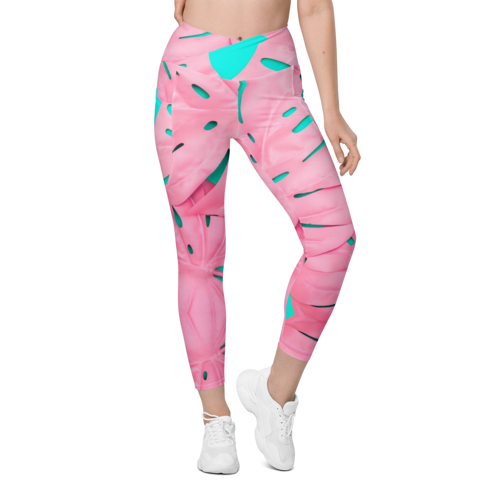 Alien monsters pattern design Crossover leggings with pockets